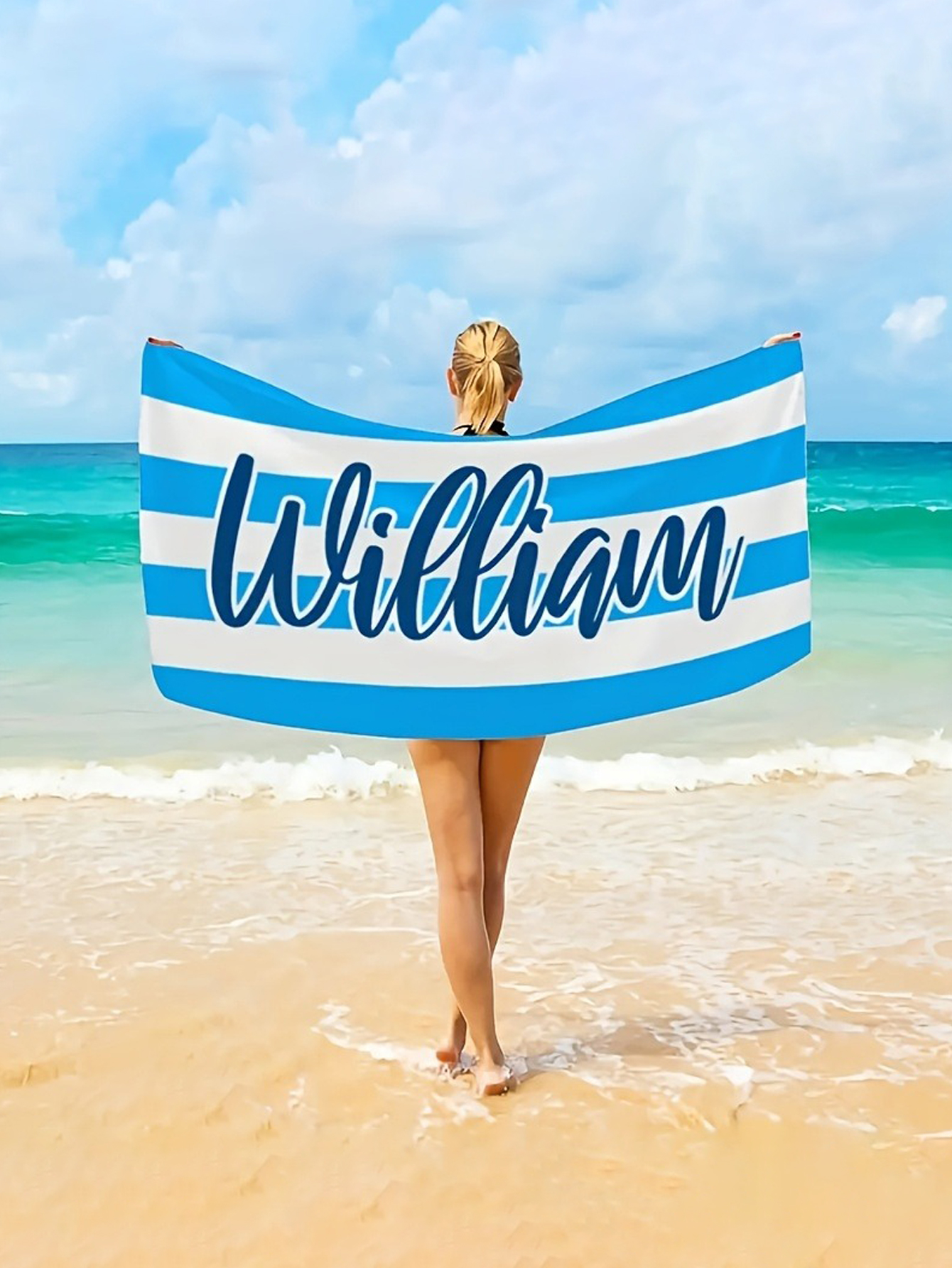 Customizable Name Personalized Striped Beach Towel